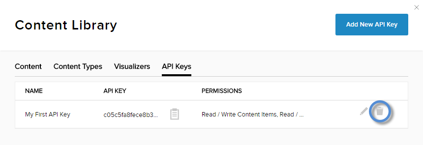 API key list > trash icon