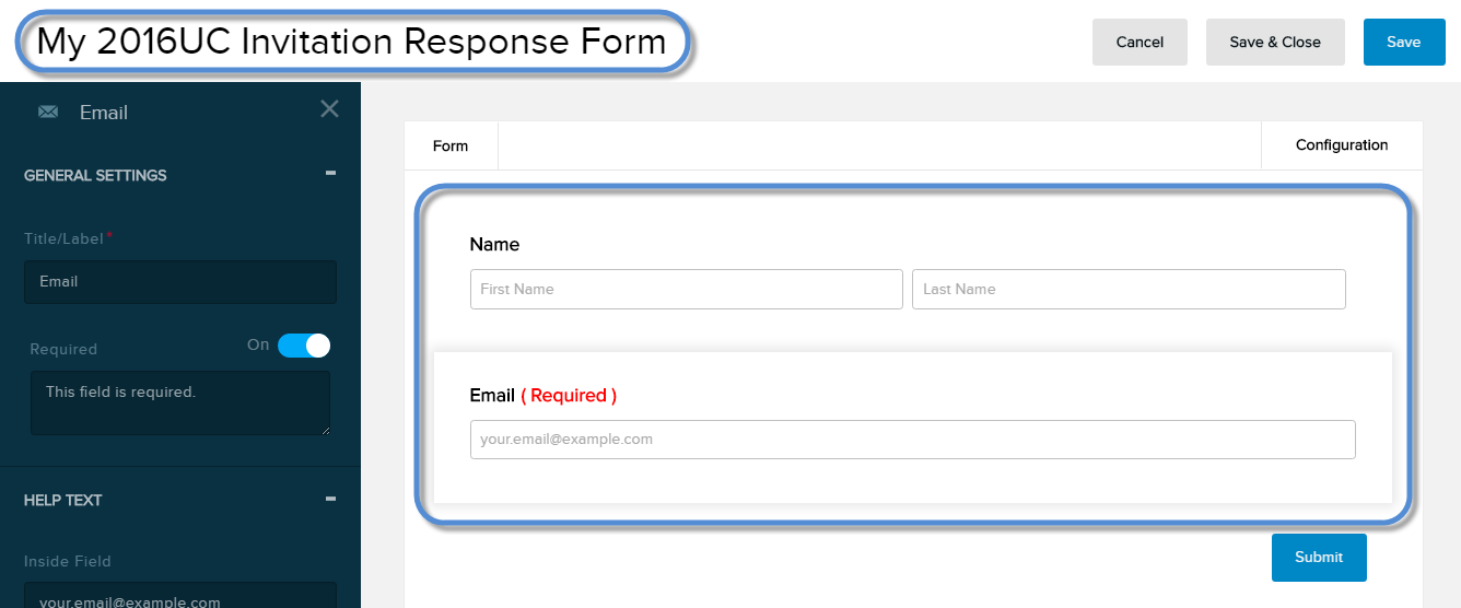 Example - Create a form with name and email fields.