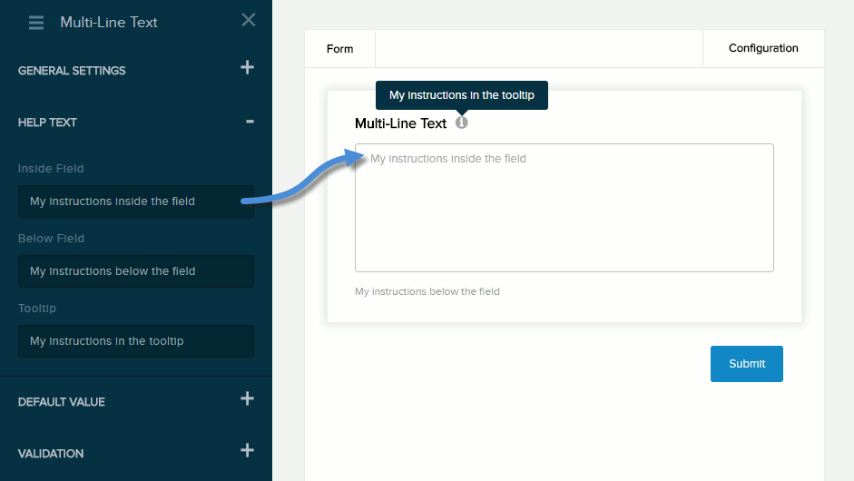 Settings for Multi-Line Text field