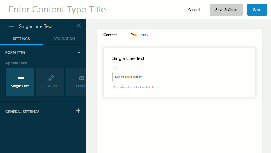 Form Type for Single-Line Text field